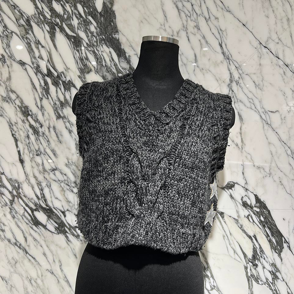 CHROME HEARTS Y NOT Star Leather Patch Cashmere Knit Vest Size S クロムハーツ ワイノット スターレザーパッチ カシミヤ ニットベスト サイズS